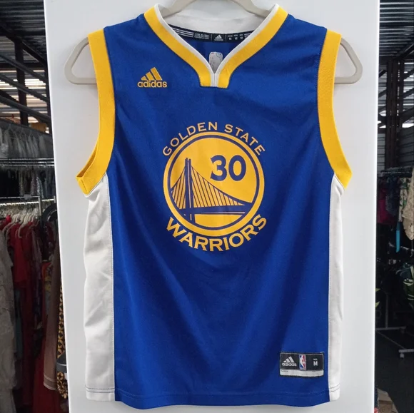adidas Blue and Yellow Golden State Warriors Kids Jersey - Picture 2 of 12